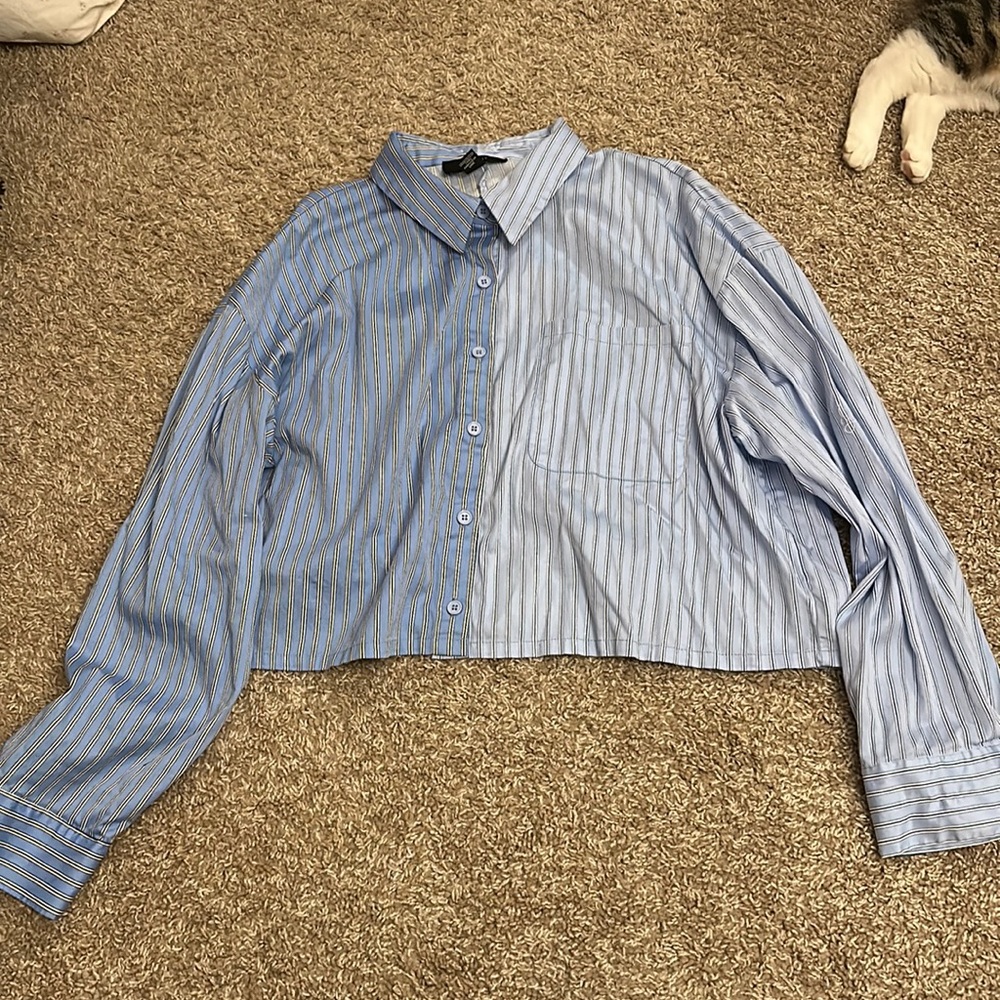 Blue button up crop top